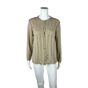 Vintage 80s Tan Cardigan Women's Medium Cable Knit Granny Sweater